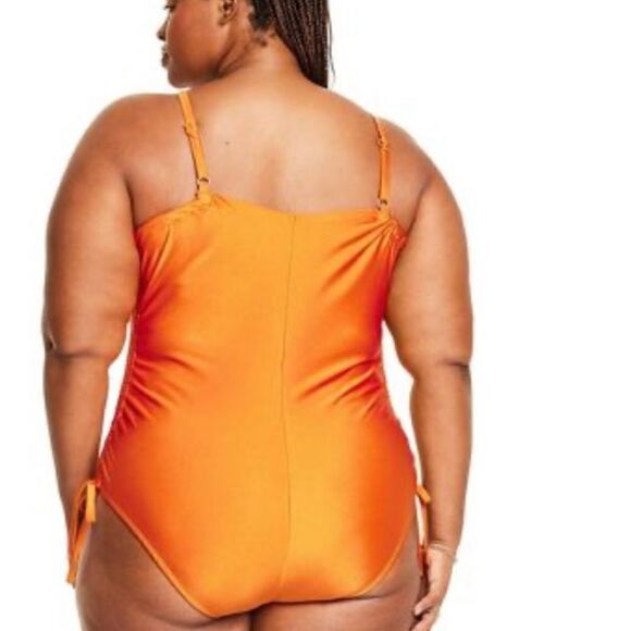 Metallic SideRuched HighLeg Cheeky OnePiece Swimsuit FeNoelxTarget Orange NWT 1X - Picture 12 of 16